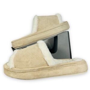 Kooba Fur Plush Slip-on Slippers Beige Women's Large (8-9)